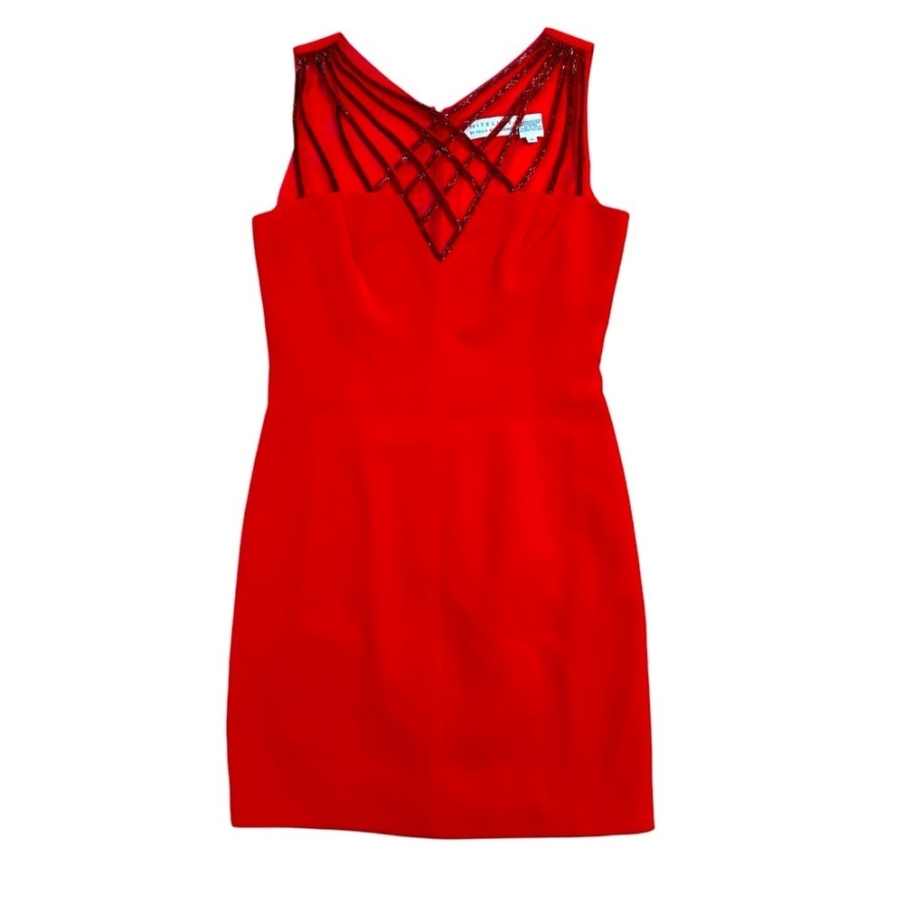 Vintage Y2K Niteline by Della Roufogali Beaded Cage Neck Cocktail Dress Red 8